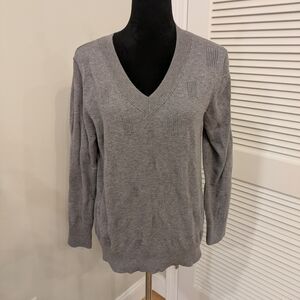 Classic Gray V-Neck Sweater for Women Size L